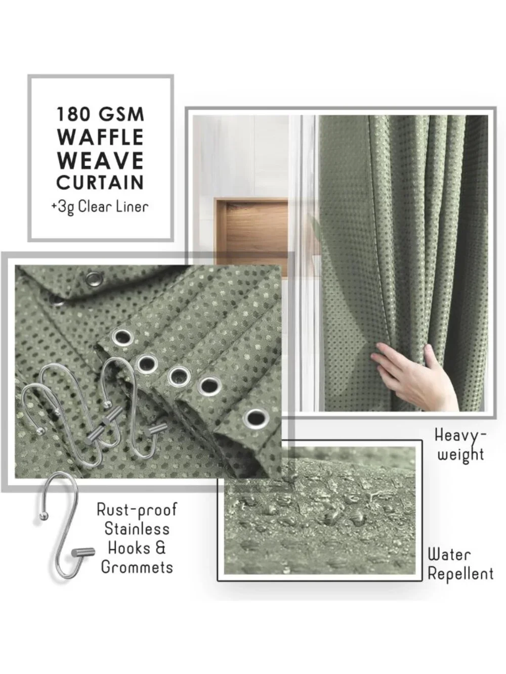 Sage Green 20PC Bathroom Accessories Set - Shower Curtain, Soap Dispenser & More